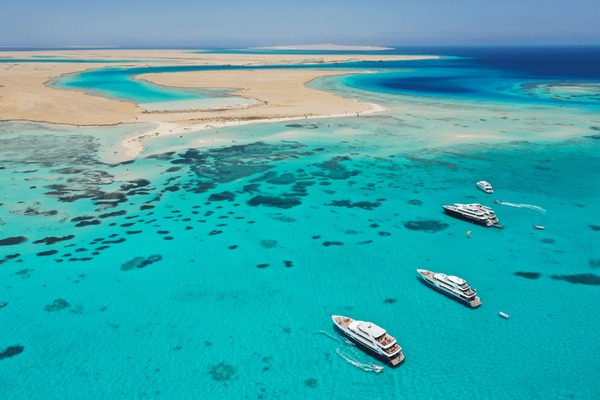 Luxury Yachts in front of Tawila island in the Red Sea, Egypt